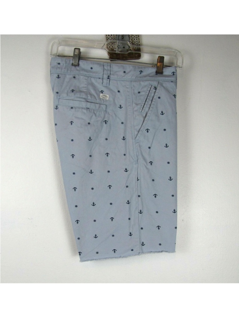 Light Blue Cotton Flat Front Anchor Print Shorts - Picture 3 of 5